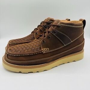 Twisted X Woven Wedge Moc Boots Men's Size 9.5 W Wide Brown Oiled Saddle Leather